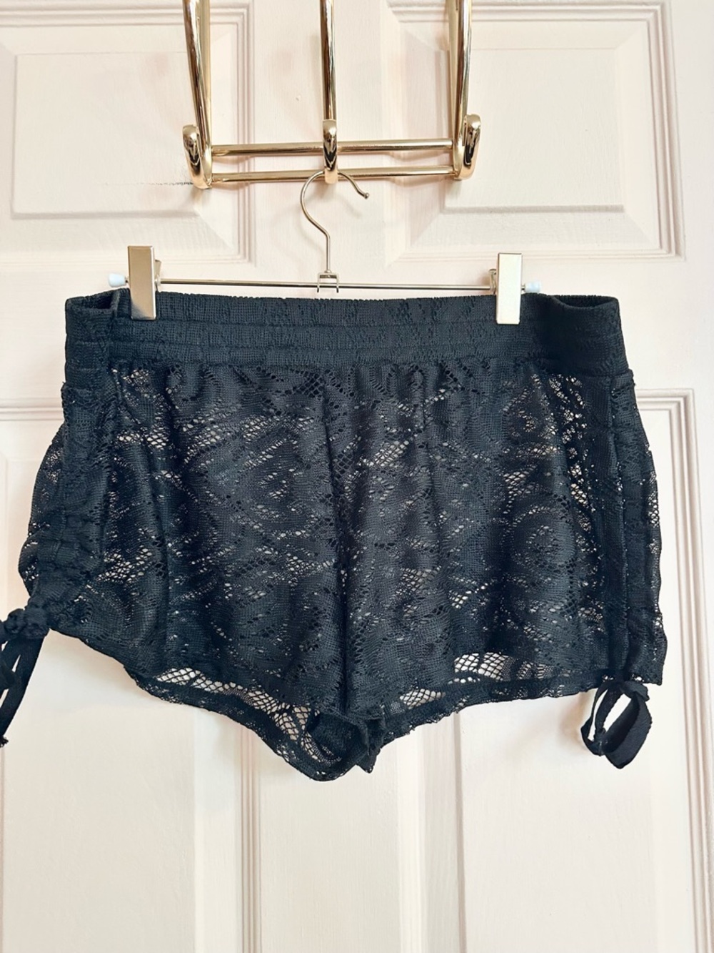 Black netted lace shorts